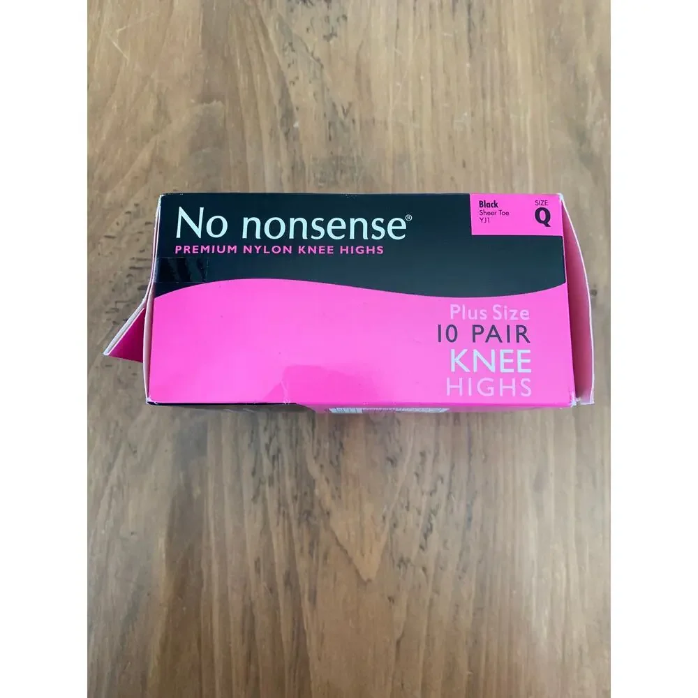No Nonsense Knee Highs 10 Pair Queen Size BLACK Sheer Toe